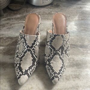 Women's Snakeskin Mules - Black and Cream